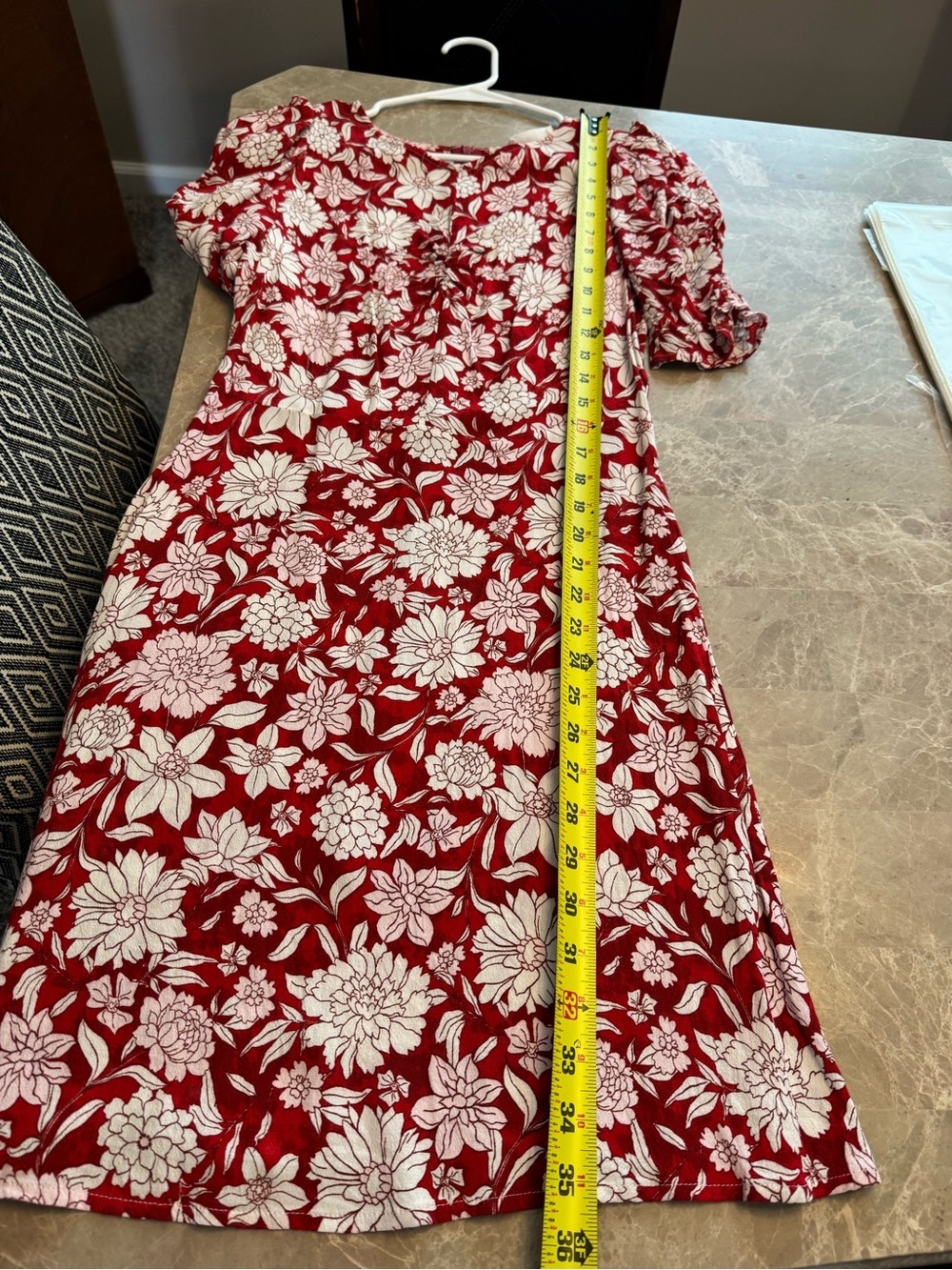 MANGO Women Red & White Floral Print Puff Sleeves A-Line Dress Size 4 - Picture 11 of 12